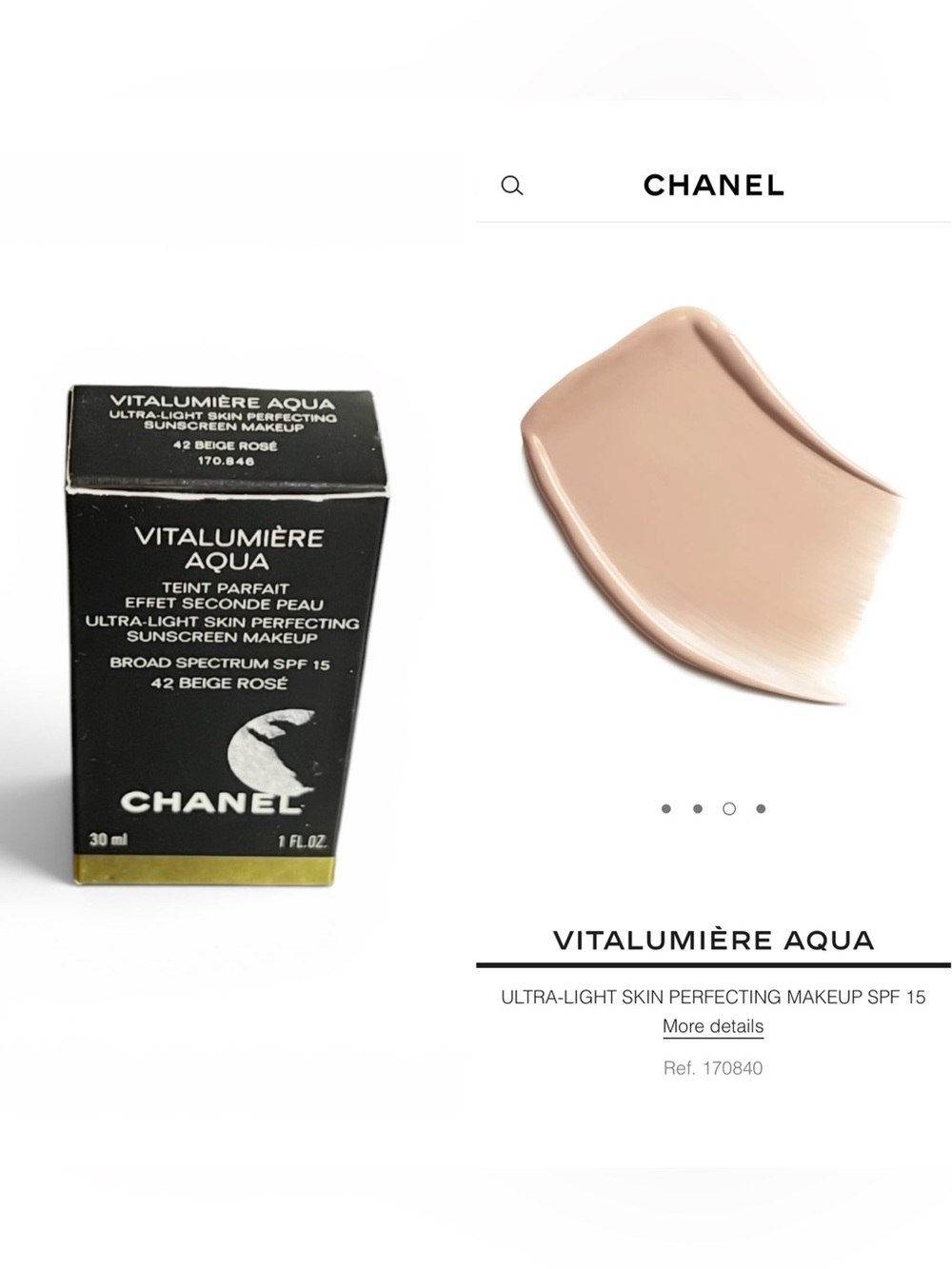 Chanel Vitalumiere Aqua Ultra Light Skin Perfecting Makeup 42 Beige Rose 30ml